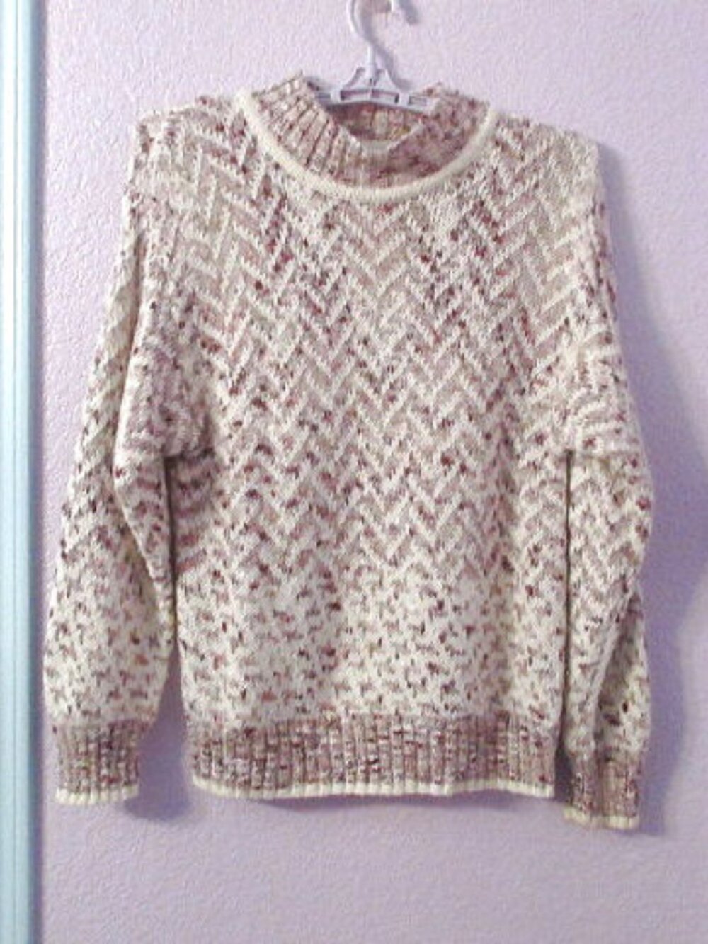 Vtg 90s Carriage Court Chevron Knit Sweater Womens M Mock Neck Soft Fair Isle